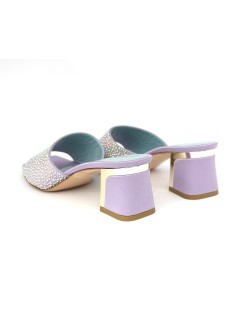 Musella Ciabattina Tacco Fascia Strass Tessuto Glicine