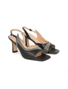 Musella Sandalo Tacco Medio Trasversale Nappa Strass Nero