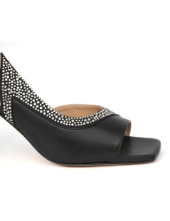 Musella Sandalo Tacco Medio Trasversale Nappa Strass Nero