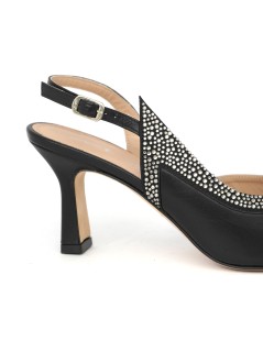 Musella Sandalo Tacco Medio Trasversale Nappa Strass Nero