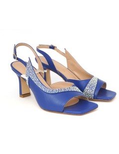 Musella Sandalo Tacco Trasversale Nappa Strass Blu Royal