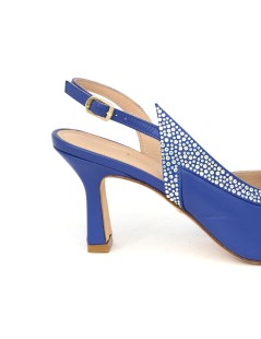 Musella Sandalo Tacco Trasversale Nappa Strass Blu Royal