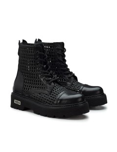 Cult SLASH Intrecci Traforato Puntale Lacci Retro Zip Nero