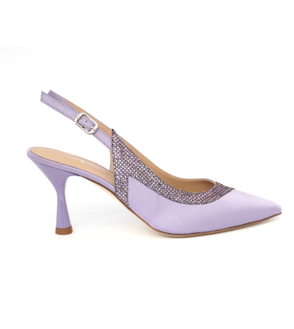 Musella Slingback Eleganti Tacco Medio Raso Glitter Glicine