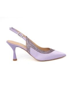 Musella Slingback Eleganti Tacco Medio Raso Glitter Glicine