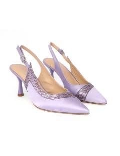 Musella Slingback Eleganti Tacco Medio Raso Glitter Glicine