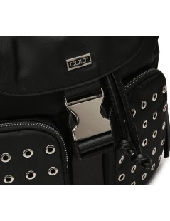 Cult Zaino Nylon con Patta Fibbia Incastro Doppie Tasche Zip Nero