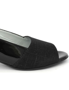 Soffice Sogno Sandalo Tacco Basso Glitter Vernice Nero