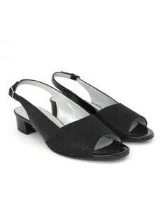 Soffice Sogno Sandalo Tacco Basso Glitter Vernice Nero