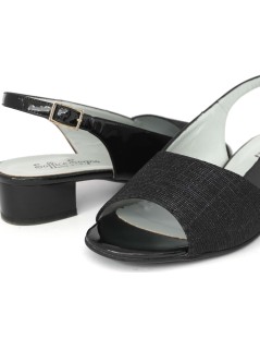 Soffice Sogno Sandalo Tacco Basso Glitter Vernice Nero