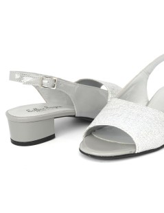 Soffice Sogno Sandalo Tacco Basso Glitter Vernice Argento