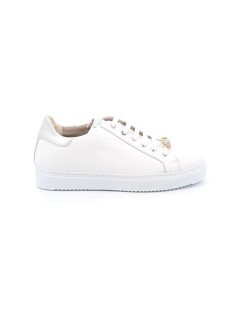 Grunland Sneakers Cassetta Spilla Gioiello su Lacci Pelle Bianco