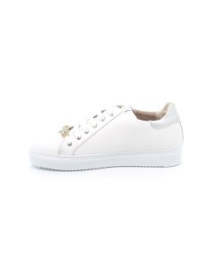 Grunland Sneakers Cassetta Spilla Gioiello su Lacci Pelle Bianco