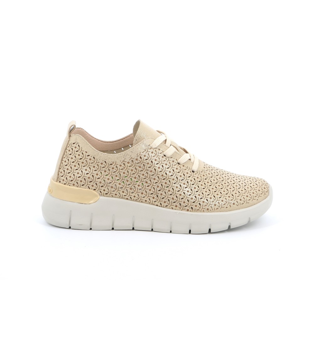 Grunland Sneakers Traforati Decori Laser Bianco Beige Oro