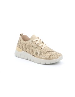 Grunland Sneakers Traforati Decori Laser Bianco Beige Oro