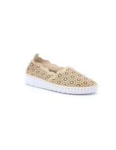 Grunland Slipon Traforato Decori Fiori Strass Cuciture Suola Oro