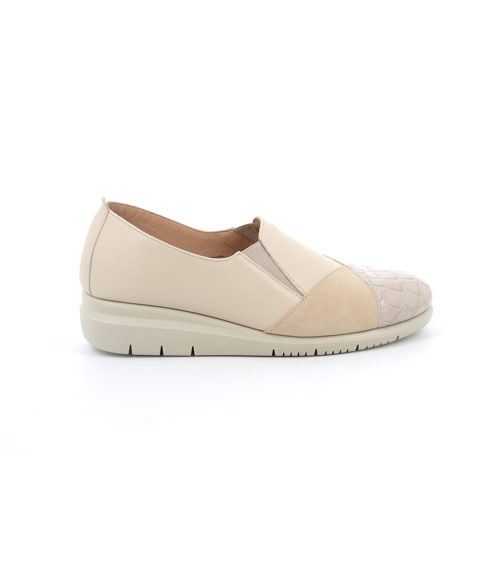 Grunland Mocassino Zeppa Punta Camoscio Naplak Cocco Beige