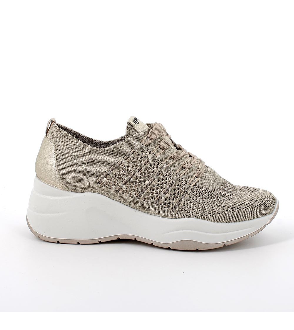 IGI &Co Sneakers Zeppa Alta Tessuto Elasticizzato Taupe Platino