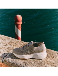 IGI &Co Sneakers Zeppa Alta Tessuto Elasticizzato Taupe Platino