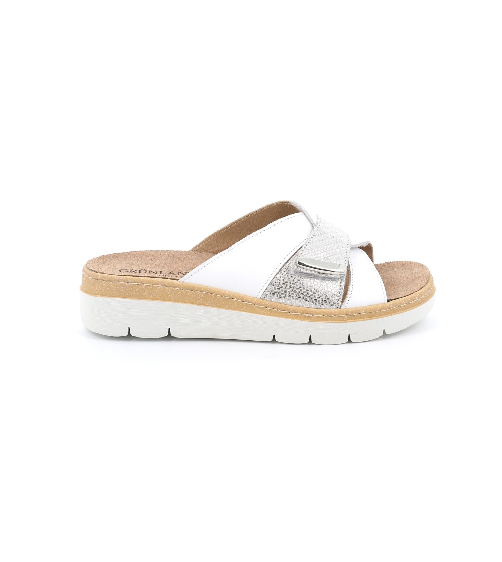 Grunland Ciabatta Monofascia Velcro Plantare Estraibile Bianco Argento