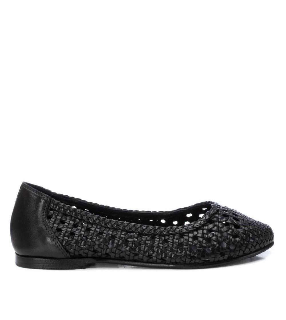 Carmela Ballerina Tacco Basso Pelle intrecciata Nero