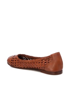 Carmela Ballerina Tacco Basso Pelle intrecciata Cammello