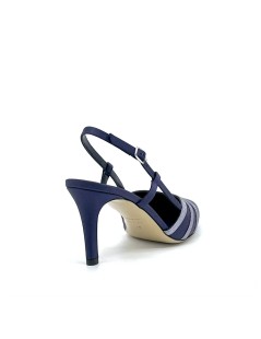 Elata Slingback a Punta Tacco Spillo Fasce Strass Raso Blu