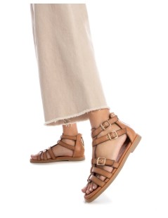 Carmela Sandalo Etrusca 3 Fibbie Zip Dietro Nappa Cammello