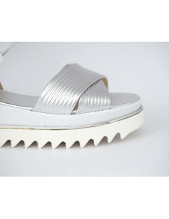 Luca Grossi Sandalo Platform con Incrocio Laminato Argento