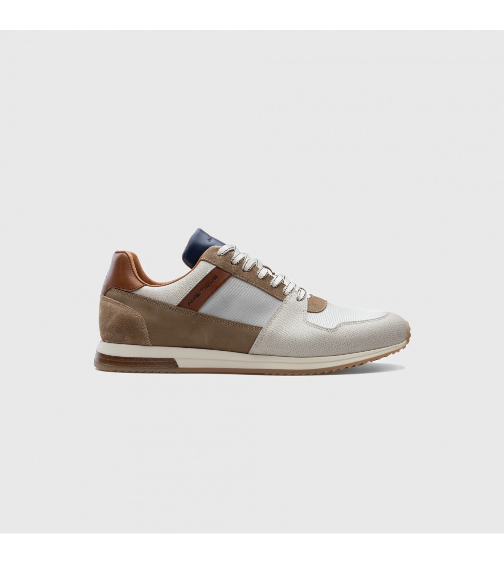 Ambitious Snekaers Balance Vaschetta Tessuto Pelle Bianco Grigio Cammello