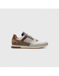 Ambitious Snekaers Balance Vaschetta Tessuto Pelle Bianco Grigio Cammello