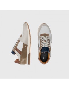 Ambitious Snekaers Balance Vaschetta Tessuto Pelle Bianco Grigio Cammello