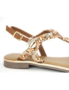 Pregunta Sandalo Infradito Positano Perle e Conchiglie Cuoio