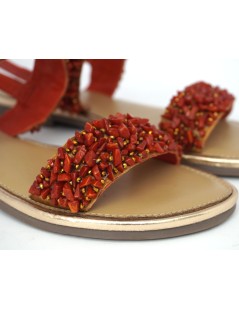 Pregunta Sandalo Positano Basso Doppia Fascia Corallino Rosso