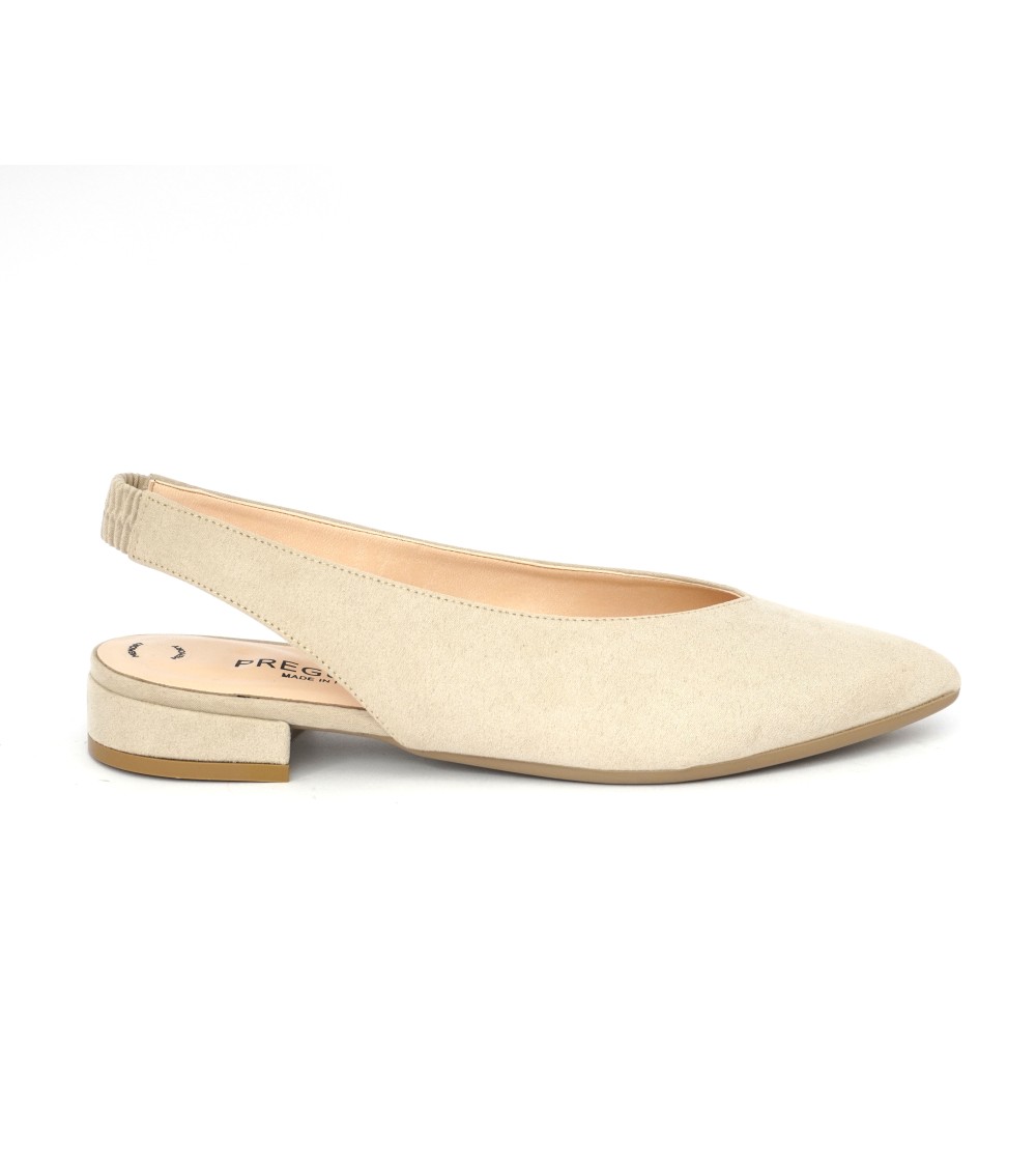 Pregunta Slingback Punta con Tacco Basso Camoscio Beige