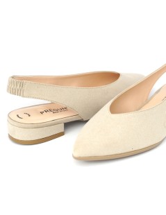 Pregunta Slingback Punta con Tacco Basso Camoscio Beige