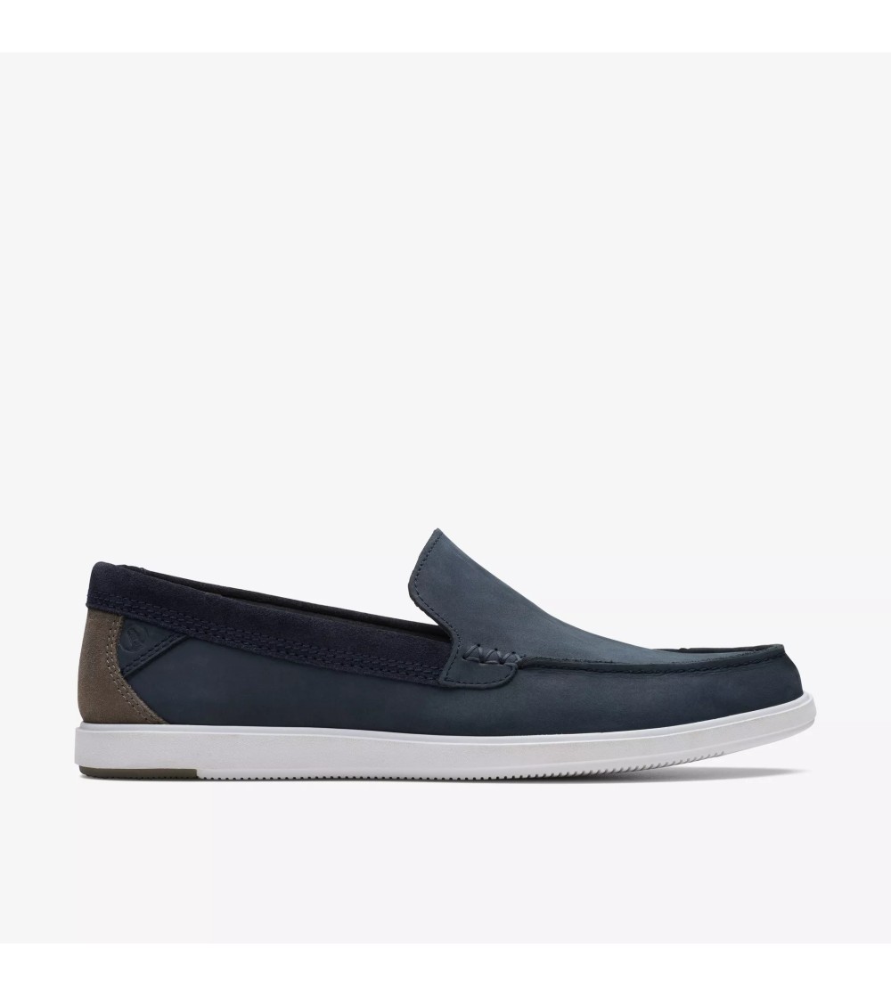 Clarks Mocassino Slipon Liscio fondo Bianco Nabuk Navy Scuro