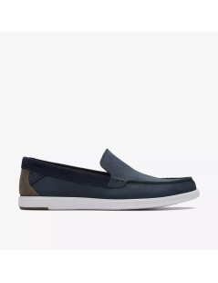Clarks Mocassino Slipon Liscio fondo Bianco Nabuk Navy Scuro