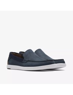 Clarks Mocassino Slipon Liscio fondo Bianco Nabuk Navy Scuro