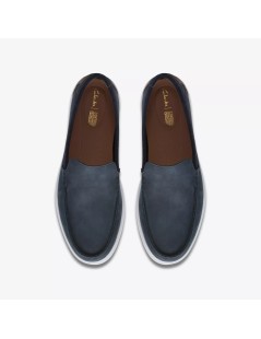 Clarks Mocassino Slipon Liscio fondo Bianco Nabuk Navy Scuro