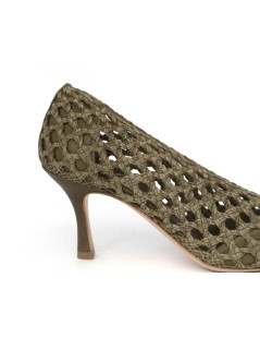 Noa Decollette Tacco Scollatura V Pelle Intrecciata Oliva