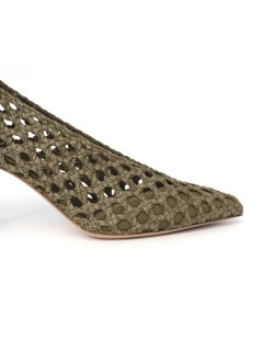 Noa Decollette Tacco Scollatura V Pelle Intrecciata Oliva