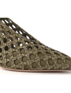 Noa Decollette Tacco Scollatura V Pelle Intrecciata Oliva