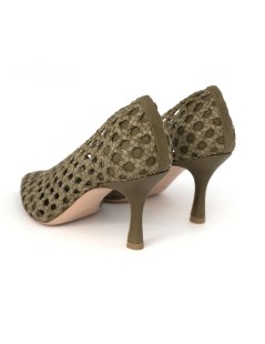 Noa Decollette Tacco Scollatura V Pelle Intrecciata Oliva