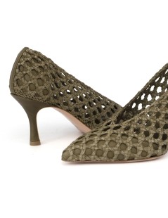 Noa Decollette Tacco Scollatura V Pelle Intrecciata Oliva