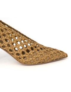 Noa Decollette Tacco Scollatura V Pelle Intrecciata Cuoio