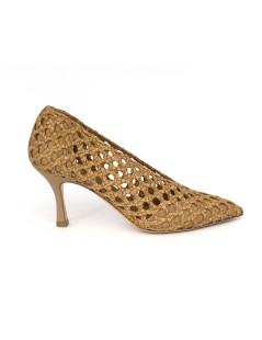 Noa Decollette Tacco Scollatura V Pelle Intrecciata Cuoio