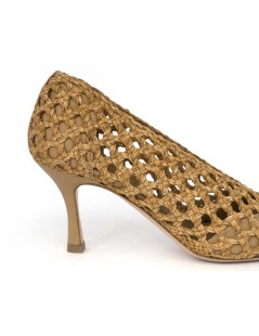 Noa Decollette Tacco Scollatura V Pelle Intrecciata Cuoio