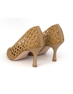 Noa Decollette Tacco Scollatura V Pelle Intrecciata Cuoio