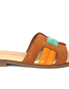 Raquel Perez Ciabattina Tacco Basso Fascia Multicolore Cuoio